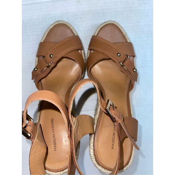 Madison Harding Espadrille Brown Leather Wedges Size 9 A36‎ - Picture 5 of 8